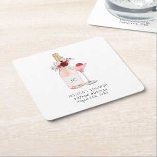 Porta-copo De Papel Quadrado Chá de Noiva Pétalas & Prosecco