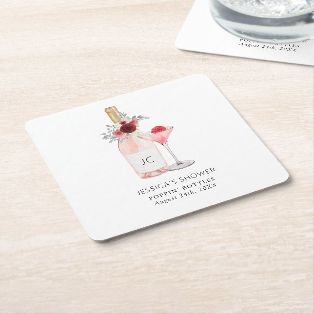 Porta-copo De Papel Quadrado Chá de Noiva Pétalas & Prosecco (Inclinado)