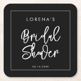 Porta-copo De Papel Quadrado Chá de noiva preto contemporâneo