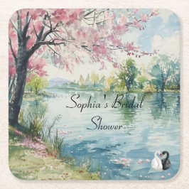 Porta-copo De Papel Quadrado Chá de Noiva Romântico Lago dos Cisnes  