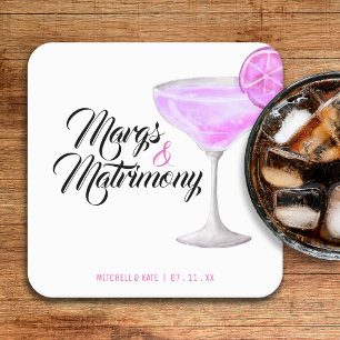 Porta-copo De Papel Quadrado Chá de Noiva Rosa Margs e Matrimônio