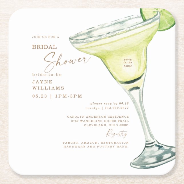 Porta-copo De Papel Quadrado Chá de panela da Margarita (Frente)