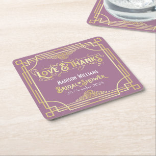 Porta-copo De Papel Quadrado Chá de panela de Art Deco Retro Lilac Dourado Ele