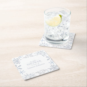 Porta-copo De Papel Quadrado Chá de panela de inverno com Floco de Neve Azul Mo