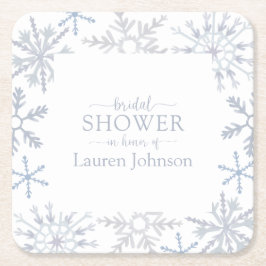 Porta-copo De Papel Quadrado Chá de panela de inverno com Floco de Neve Azul Mo