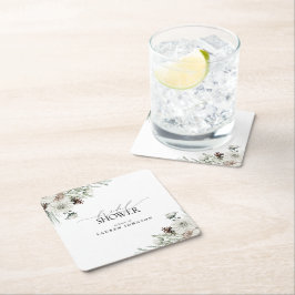 Porta-copo De Papel Quadrado Chá de panela Elegante Verde Botânico de inverno
