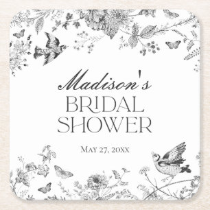 Porta-copo De Papel Quadrado Chá de panela Floral Black Toile De Jouy Vintage