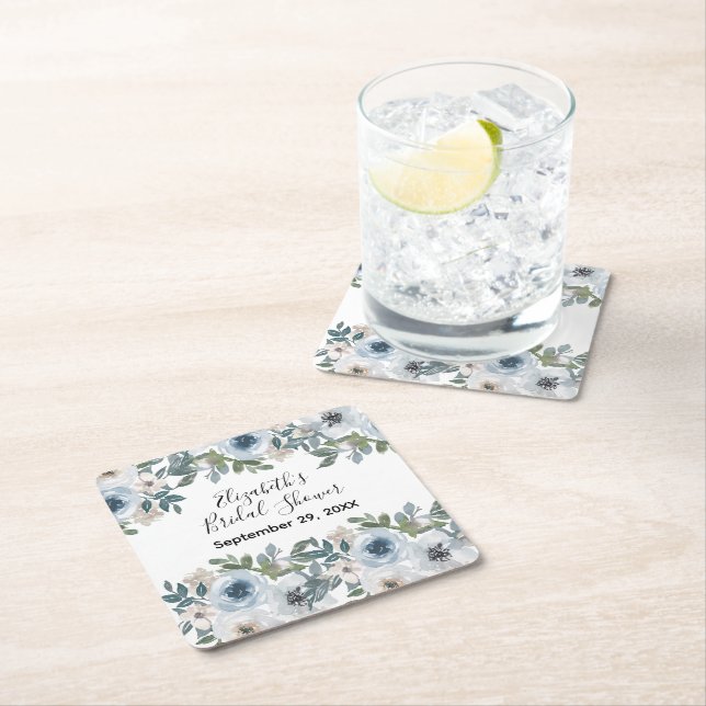 Porta-copo De Papel Quadrado Chá de panela Floral Branco Azul (Insitu)