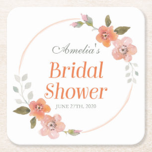 Porta-copo De Papel Quadrado Chá de panela Floral de Cor de Água Delicada Laran