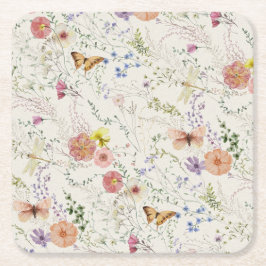 Porta-copo De Papel Quadrado Chá de panela Floral de Flor Selvagem Pressionado