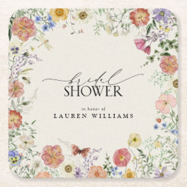 Porta-copo De Papel Quadrado Chá de panela Floral de Flor Selvagem Pressionado