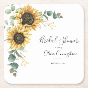 Porta-copo De Papel Quadrado Chá de panela Floral Dourado do Sunflower Faux