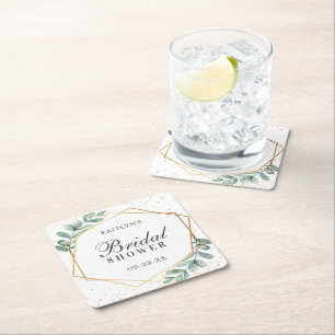 Porta-copo De Papel Quadrado Chá de panela Geométrico de Folha de Ouro Eucalypt