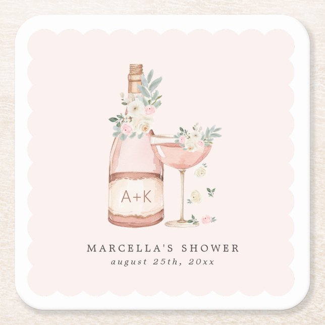Porta-copo De Papel Quadrado Chá de panela Petals & Prosecco - Bachelorette (Frente)