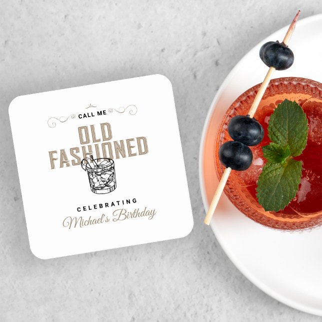 Porta-copo De Papel Quadrado Chame-me de velho Aniversário Retro Branco Branca (Criador carregado)
