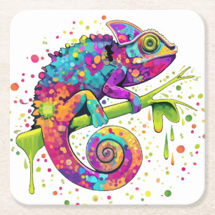 Porta-copo De Papel Quadrado Chameleon Paint mantém estilo aquarela