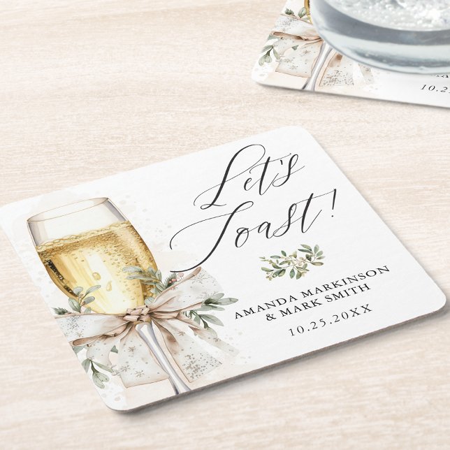 Porta-copo De Papel Quadrado Champagne Let's Toast Winter Engagement (Criador carregado)