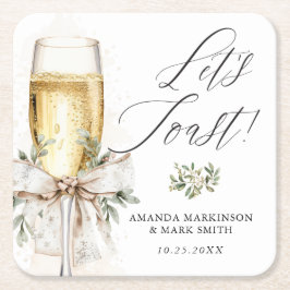 Porta-copo De Papel Quadrado Champagne Let's Toast Winter Engagement