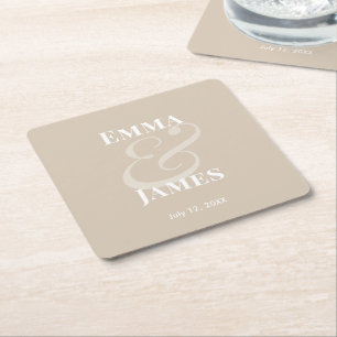 Porta-copo De Papel Quadrado Champagne Minimalista Ampersand Casamento Verso