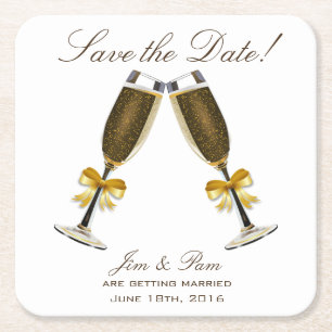 Porta-copo De Papel Quadrado Champagne Toast Salve a Data