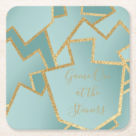 Porta-copo De Papel Quadrado Chanukah Game On Dreidels Turquois