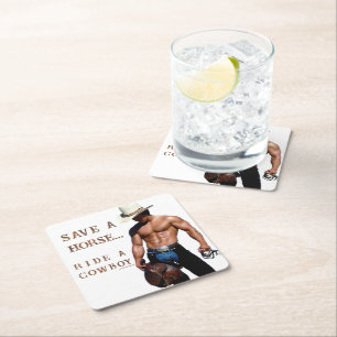 Porta-copo De Papel Quadrado Chapéu de cowboy de palha salva cavalo do Slippery