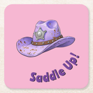 Porta-copo De Papel Quadrado Chapéu de Cowgirl Roxo Claro