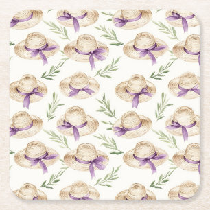 Porta-copo De Papel Quadrado Chapéus de Creme Fitas Roxas  