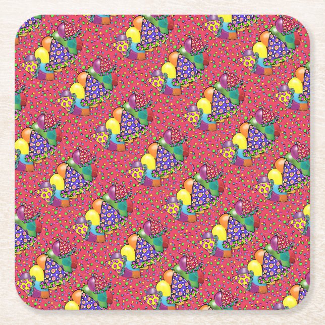 Porta-copo De Papel Quadrado Chapéus do Partido Birthay (Frente)