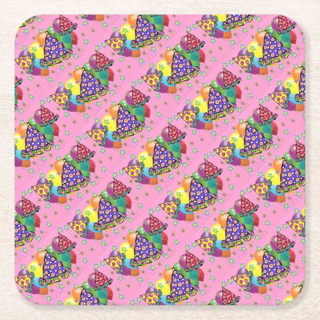 Porta-copo De Papel Quadrado Chapéus do Partido Birthay (Frente)