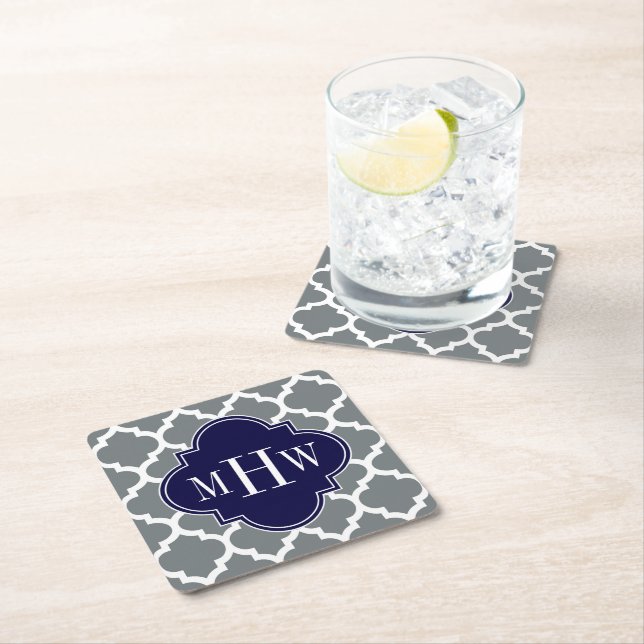 Porta-copo De Papel Quadrado Charcarvão branco marroquino #5 Marinho 3 Monogram (Insitu)