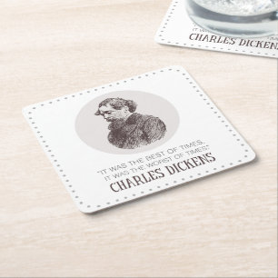 Porta-copo De Papel Quadrado Charles Dickens Portrait e Cote