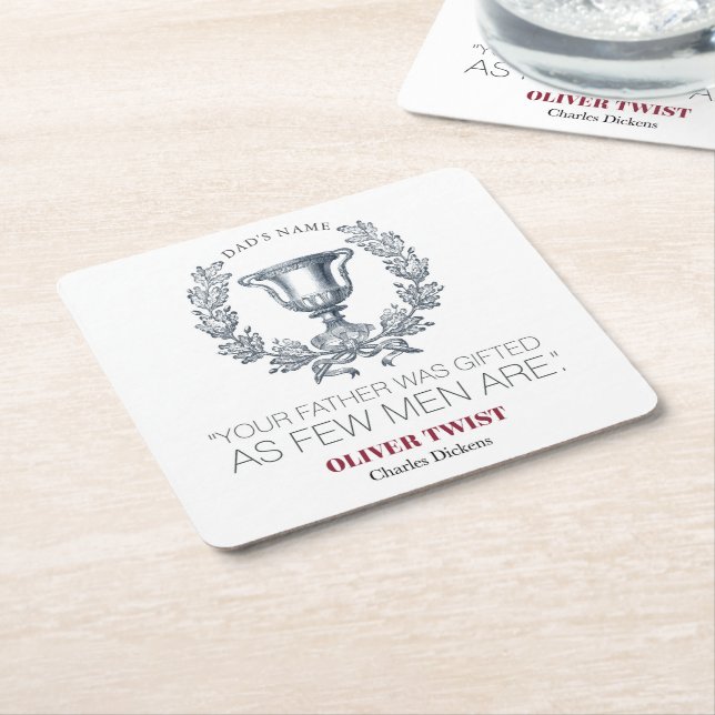 Porta-copo De Papel Quadrado Charles Dickens - Seu Pai Foi Dotado - Troféu (Inclinado)