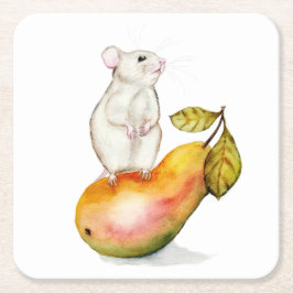 Porta-copo De Papel Quadrado Charming Mouse on a Pear