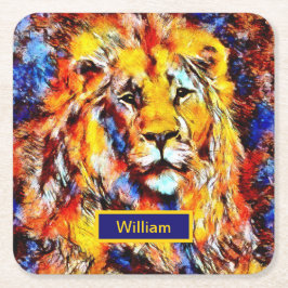 Porta-copo De Papel Quadrado Chefe de uma Arte de Vintagem de Leão