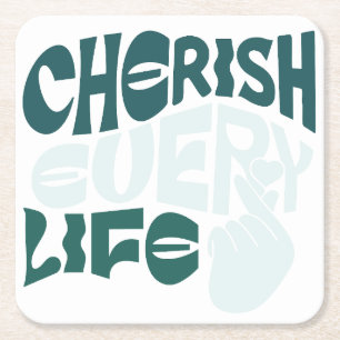 Porta-copo De Papel Quadrado Cherish Life - Amor e bondade Arte