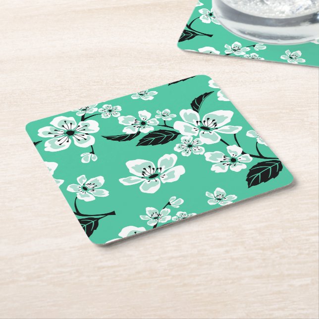 PORTA-COPO DE PAPEL QUADRADO CHERRY BLOSSOM - SAKURA (MINT) (Inclinado)