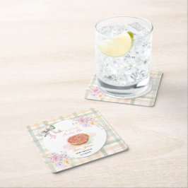 Porta-copo De Papel Quadrado Cherry Little Cutie Pie Pastel Gingham Chá de fral