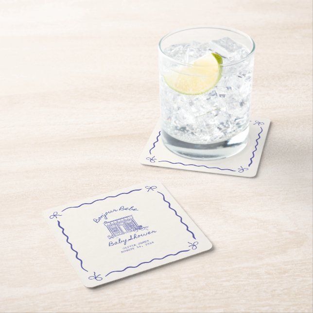 Porta-copo De Papel Quadrado Chic Bonjour bebe baby shower (Insitu)