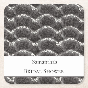 Porta-copo De Papel Quadrado Chic Chuveiro de Noiva Floral Preto Branco