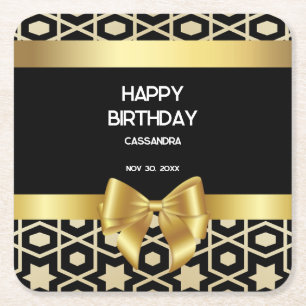 Porta-copo De Papel Quadrado Chic Dourado Egito Geométrico Arco Dourado Feliz A