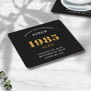 Porta-copo De Papel Quadrado Chic Dourado Elegante Preto do Nome do aniversário