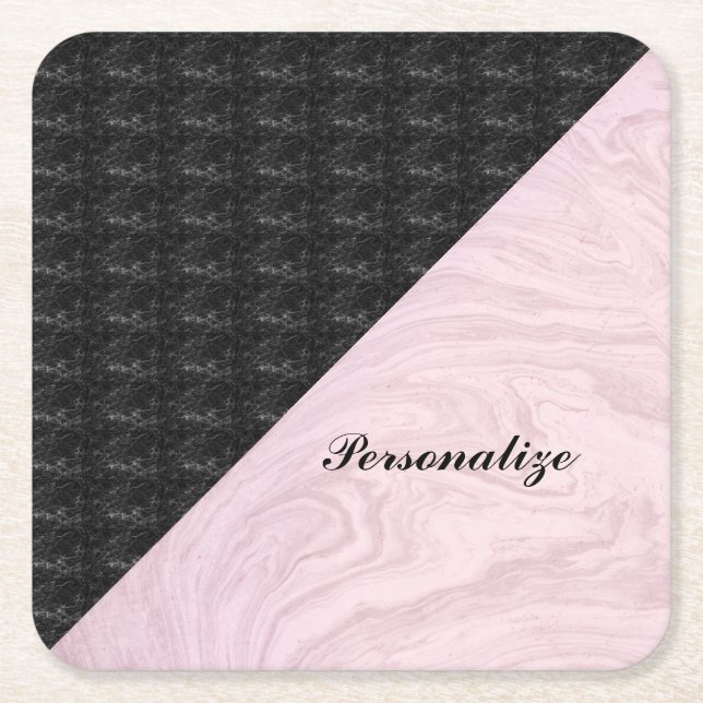 Porta-copo De Papel Quadrado Chic Elegant Black Pink Marble Personalizado (Frente)