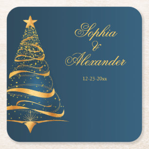 Porta-copo De Papel Quadrado Chic Elegante Árvore de Natal Dourada Casamento