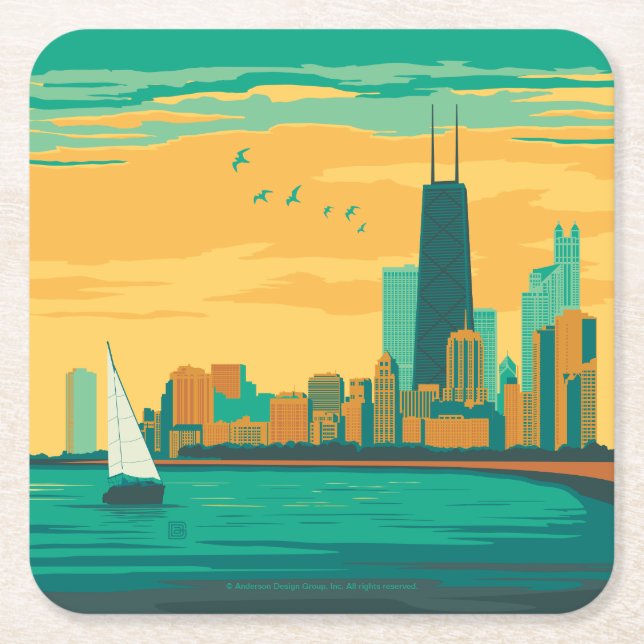 Porta-copo De Papel Quadrado Chicago, IL - Aproveite a Lakefront (Frente)