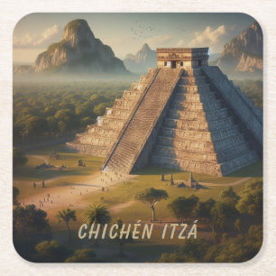 Porta-copo De Papel Quadrado Chichén Itzá Iucatã México Paisagem Viagem