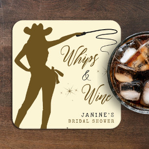 Porta-copo De Papel Quadrado Chicote & Vinho Cowgirl Chá de Noiva