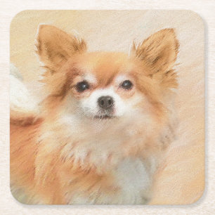 Porta-copo De Papel Quadrado Chihuahua Pintura De Cachorro De Cabelo Longo