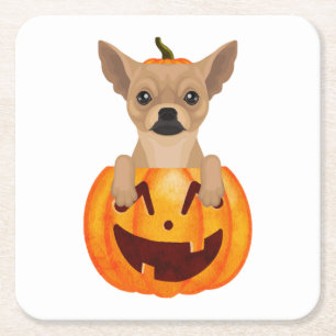 Porta-copo De Papel Quadrado Chihuahua Pumpkin