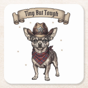 Porta-copo De Papel Quadrado Chihuahua 'Tough e Pequeno' arrasa com estilo cowb